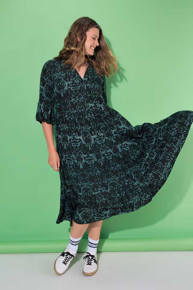 Two Color Print Viscose Dress