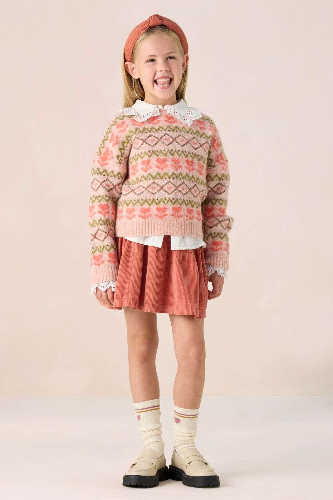 Roze jacquard trui met print