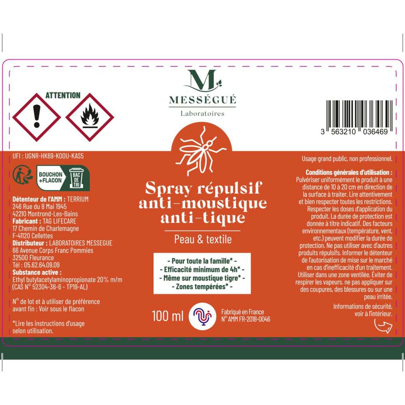 Spray répulsif anti-moustique et anti-tique Mességué peau et textile 100ml