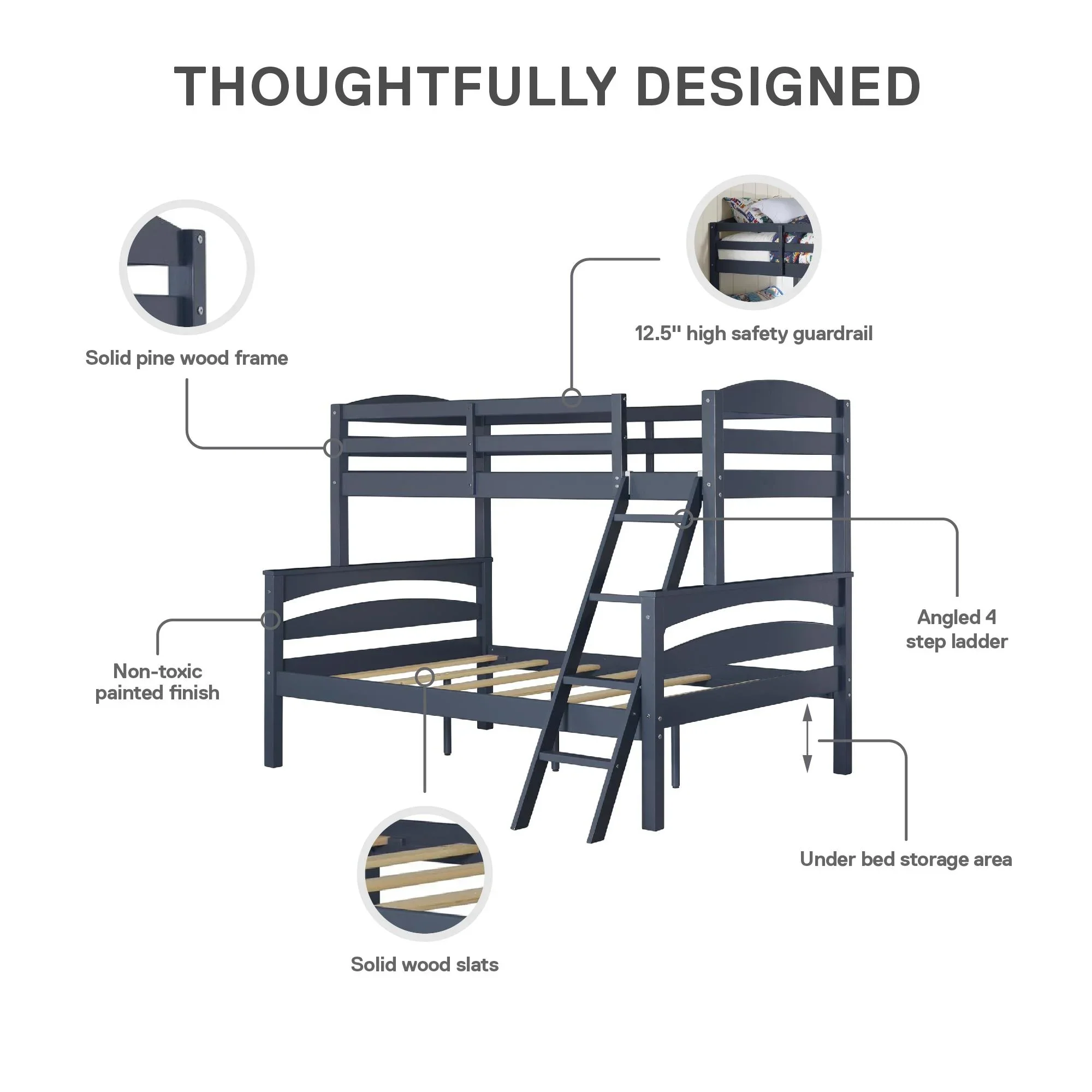 Better Homes & Gardens Leighton Kids' Convertible Twin-Over-Full Bunk Bed, Gray