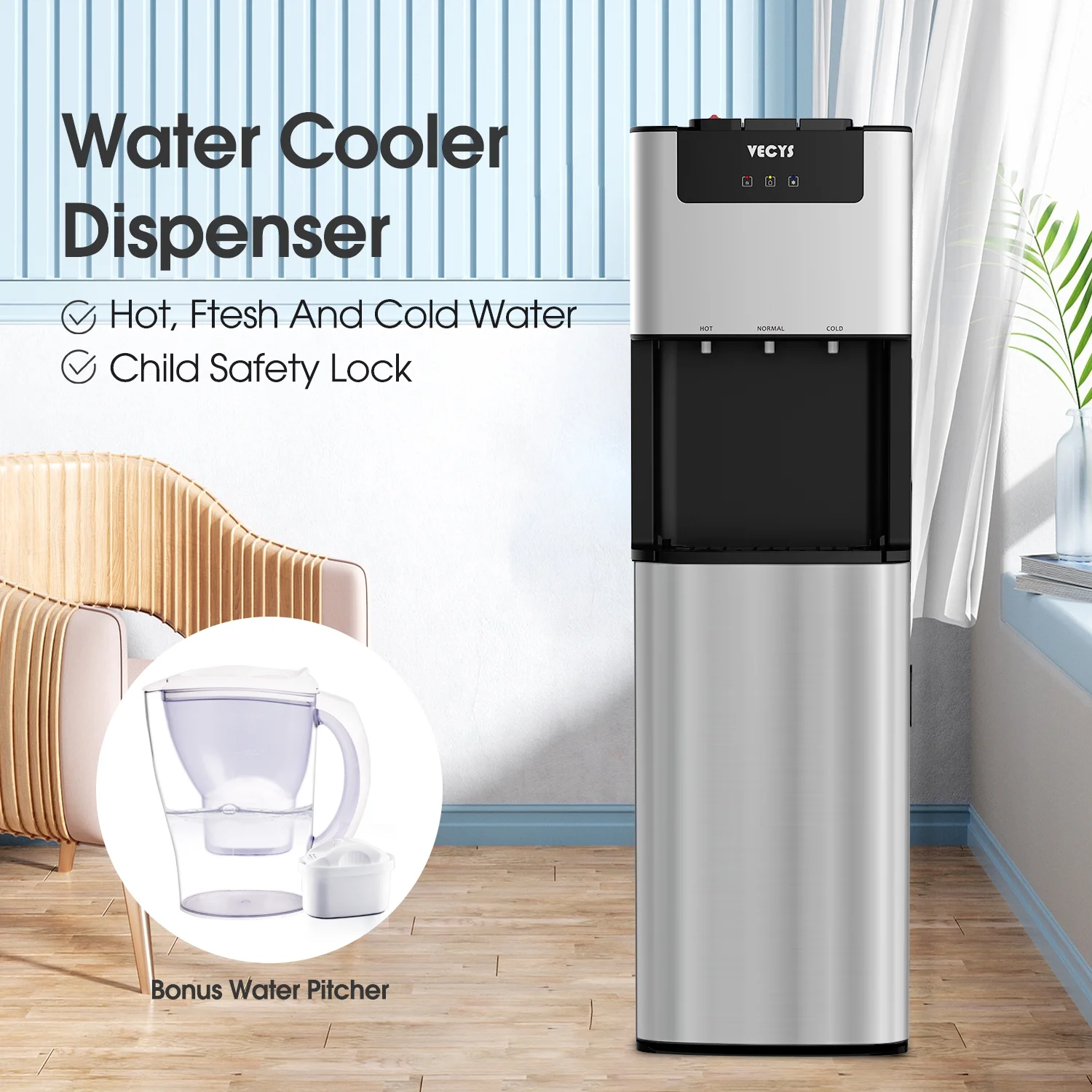 Bottom Load 3 5 gal Self-clean Water Dispenser with Child Safety Lock - Image 2