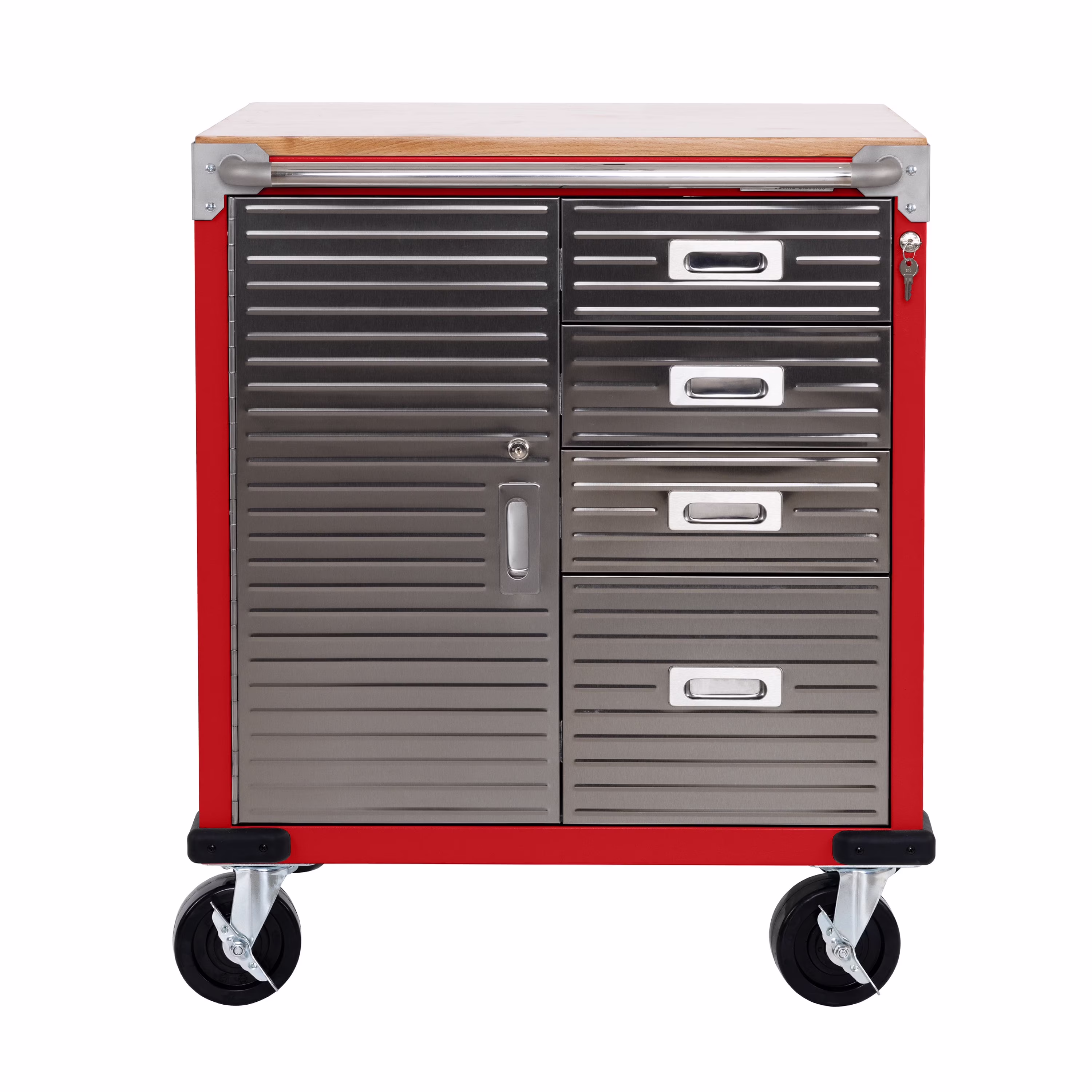 UltraHD® Heavy Duty Rolling Cabinet Workbench Table w/ Solid Wood Top, Workstation for Garage, Office, Workshop, Granite, 1-Door, 4-Drawer (28" W x 25" D)(Granite) - Image 3