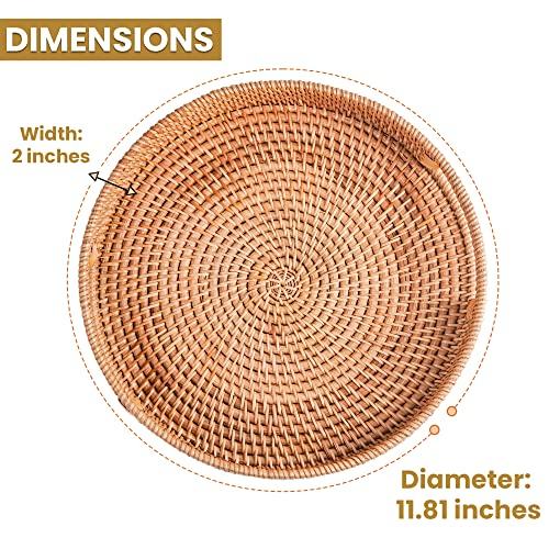 Round Rattan Tray - Large -14 X 2.75 Inches- Natural Sturdy Wicker Tray With Cut-Out Handles - Hand Woven Tray For Storage & Decoration – Basket