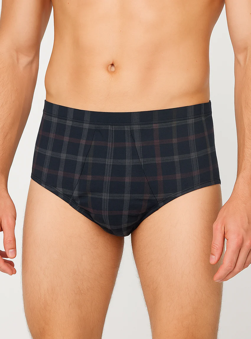 Slip ouvert homme en coton carreaux bleu marine