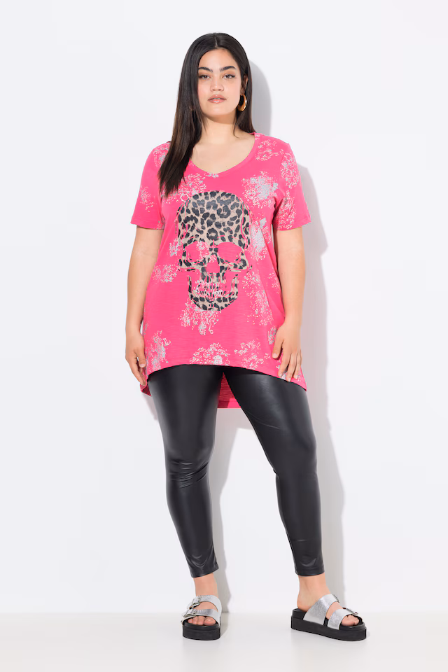 Half-Sleeve V-Neck Leopard Print Skull T-Shirt