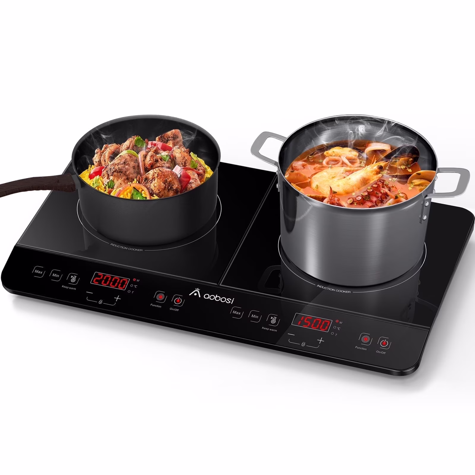 Double Induction Cooktop with 2 Burners, 1800W Electric Stove Cooktop with Sensor Touch, 10 Temperature 9 Power Settings