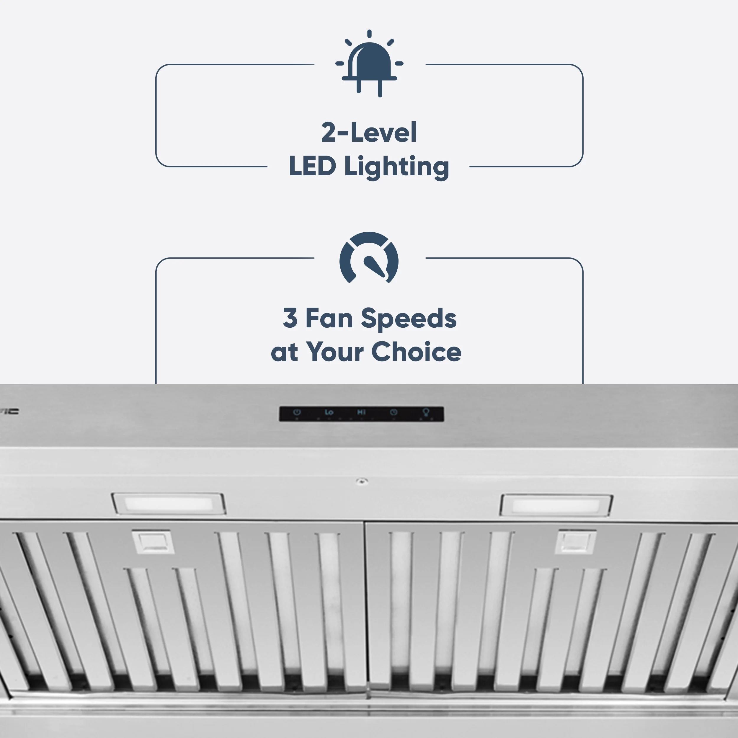 Pacific Economy Pro Under Cabinet Ducted Range Hood 30 in - 850 CFM 3 - Speed Powerful Kitchen Vent Hood - Electric Stainless Steel - Ultra Quiet, Glass Touch Control, 6W LED Lights PR6830AS