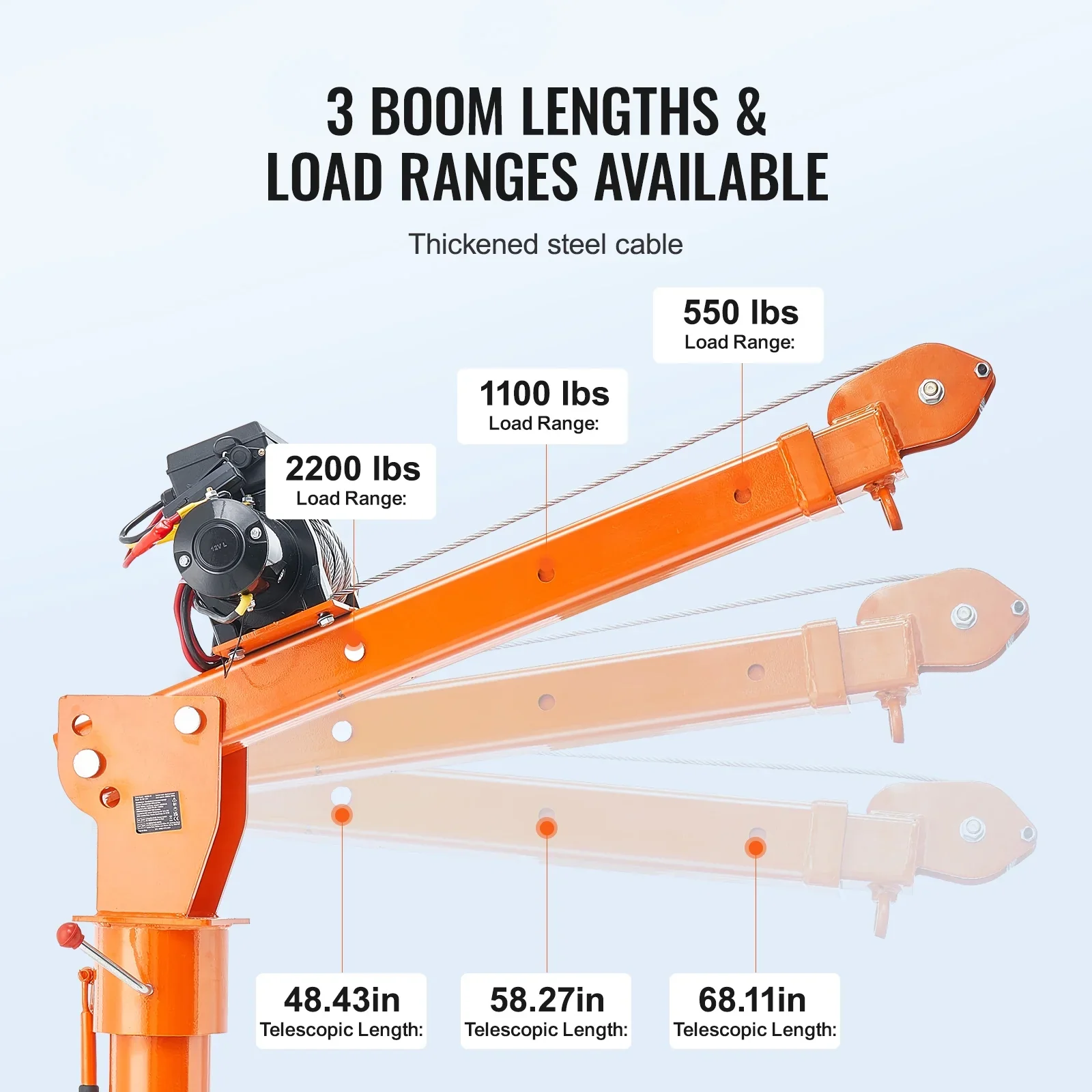 KFFKFF Power-Operated Truck Crane, 2200 lbs, Collapsible Truck-Bed Mounted Crane with 6000 lbs Electric Winch, Steel-Made Truck Jib Crane Hoist with 360�� Rotation