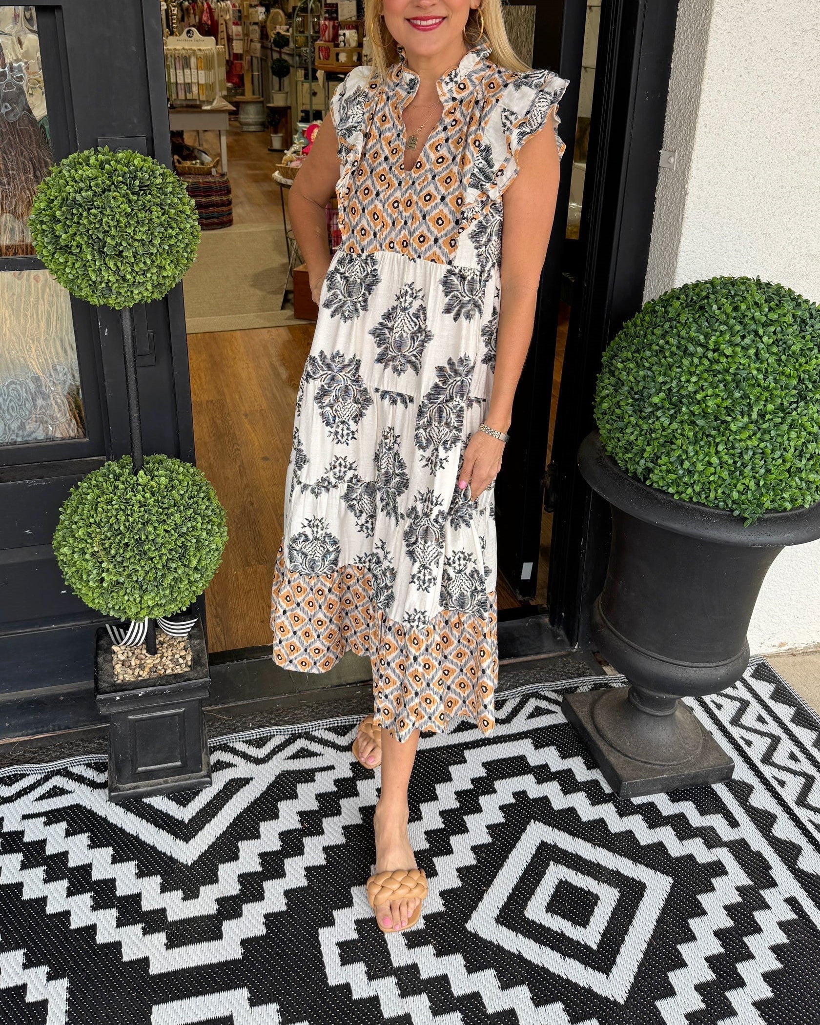 Robe longue à imprimé floral avec manches volantées pour femme