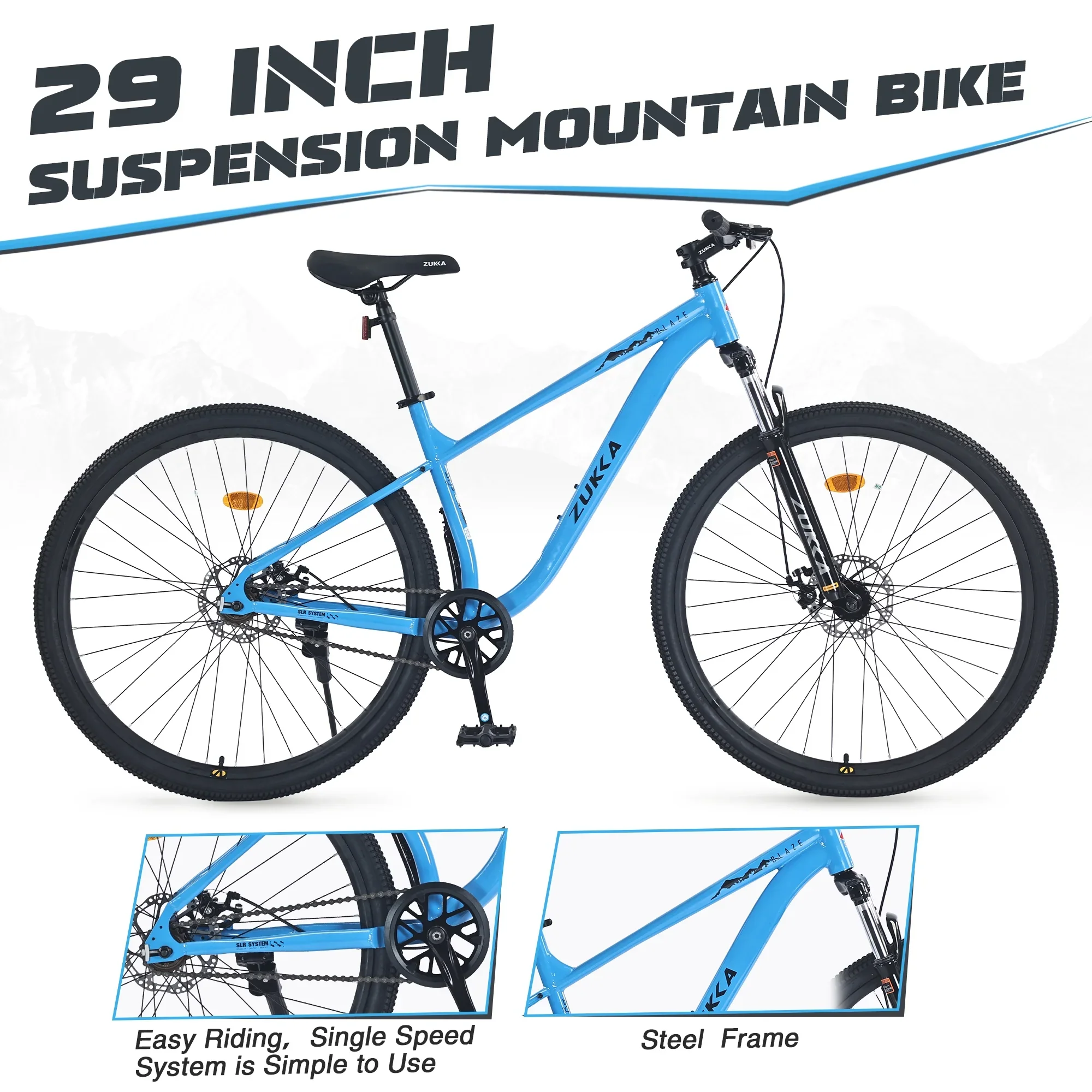Ambifirner 29 Inch Mountain Bike, Mens Womens MTB with Single Speeds, High-Tensile Steel Frame, V Brake, Hardtail Bicycle for Adults