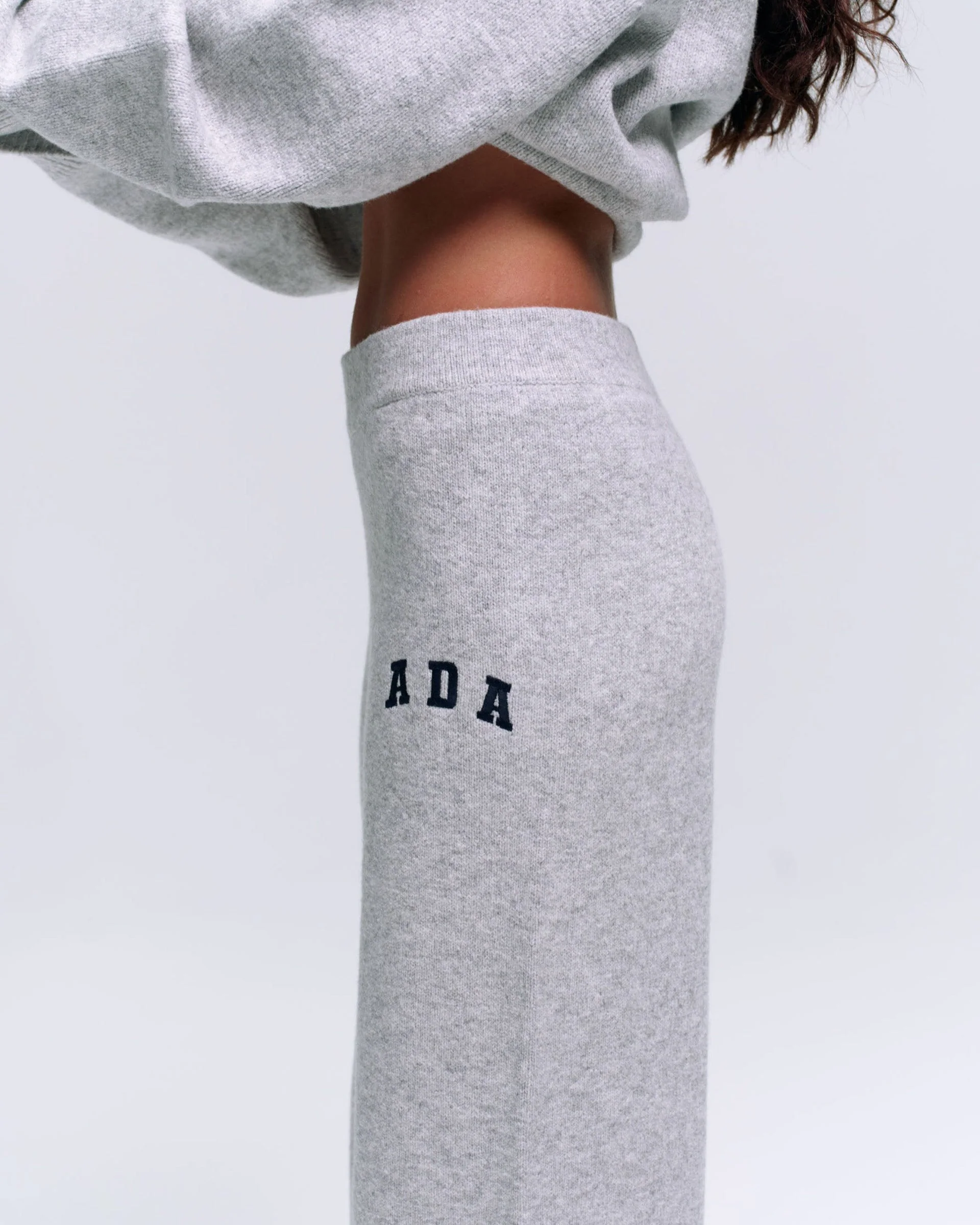 ADA Knit Straight Leg Sweatpants - Light Grey Melange/Navy Blue