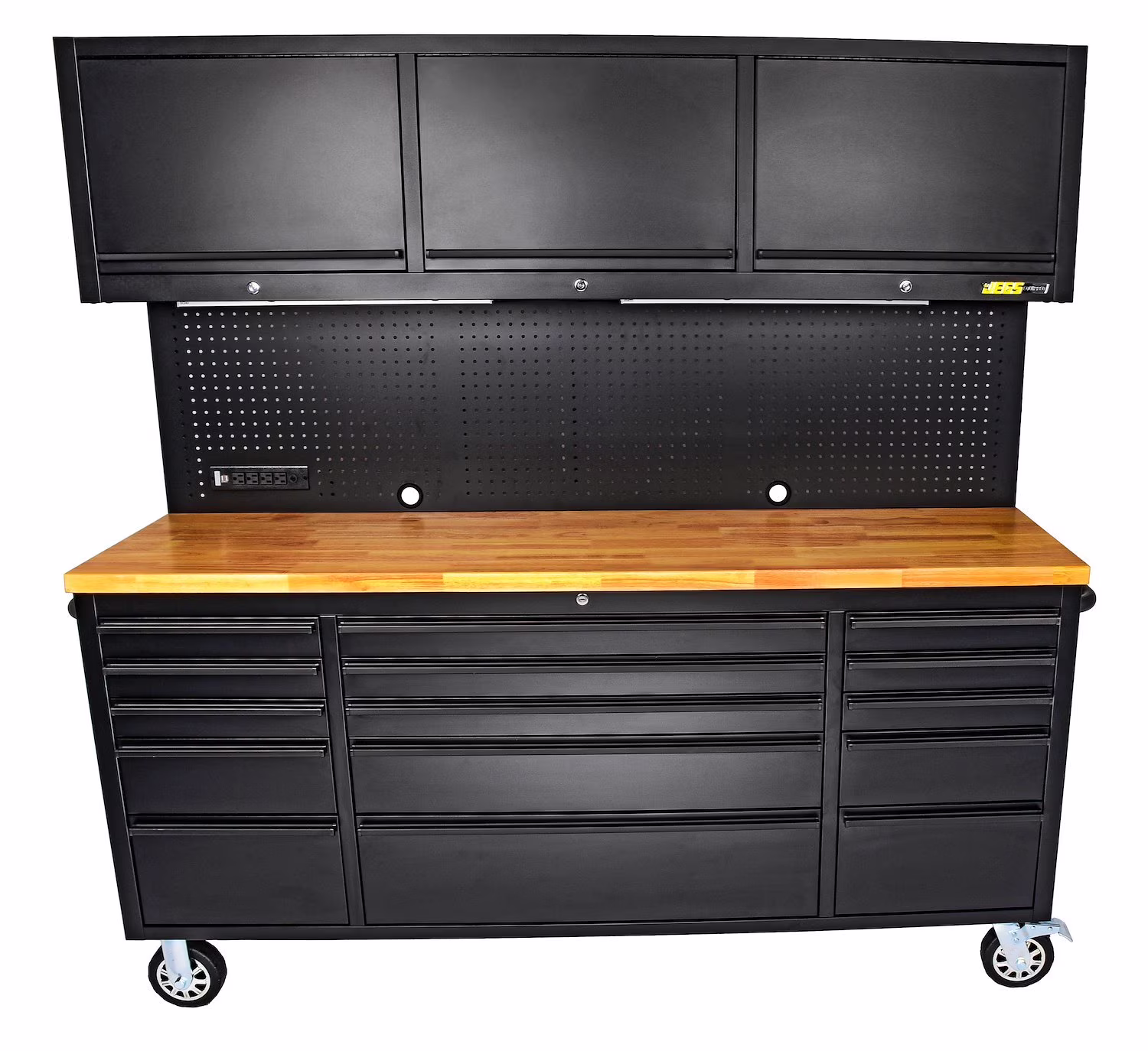 JEGS 81453 72 in. Rolling Tool Cabinet Black Powder-Coated Steel Includes: (15)