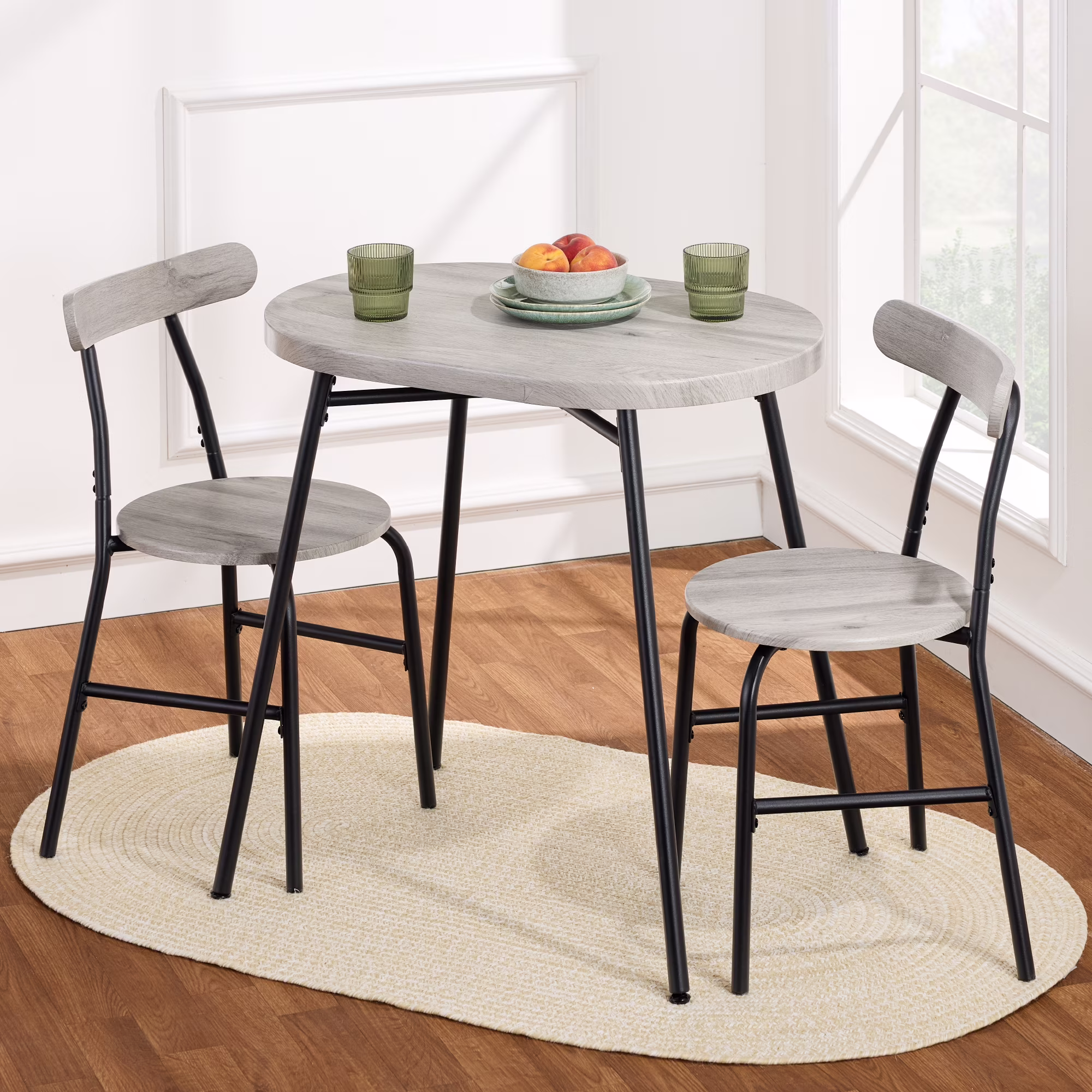 3-Piece Modern Oval Dining Table Set, Small Kitchen Dinette w/ 2 Chairs Black/Black(Black/Black) - Image 3