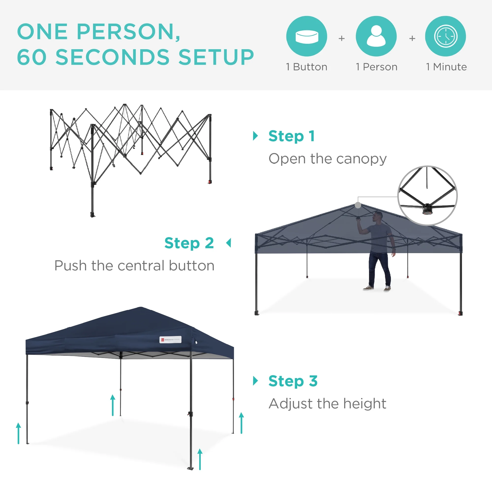 12x12ft Easy Setup Pop Up Canopy w/ 1-Button Setup, Wheeled Case, 4 Weight Bags Navy Blue(Navy Blue) - Image 4