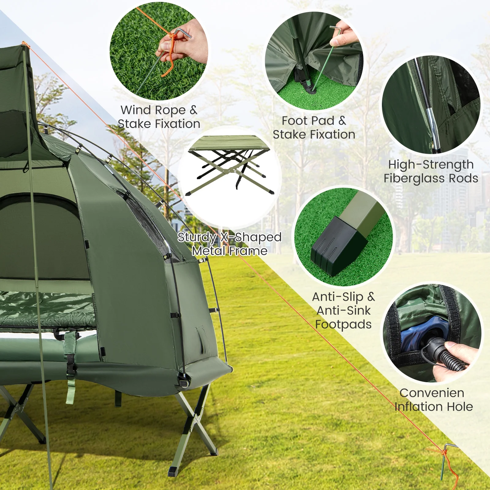 1-Person Waterproof Camping Tent Cot with Air Mattress, Pillow, Sleeping Bag - Image 9