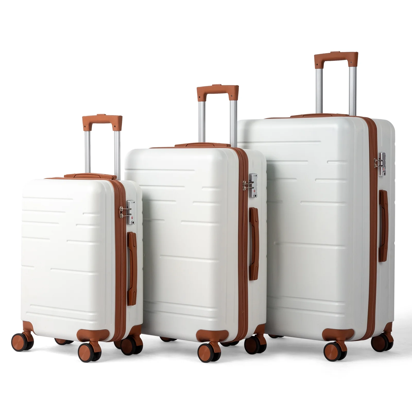 Zimtown Luggage 3 Piece Set Suitcase ABS Hardside Lightweight with TSA Lock Spinner Wheels, Beige