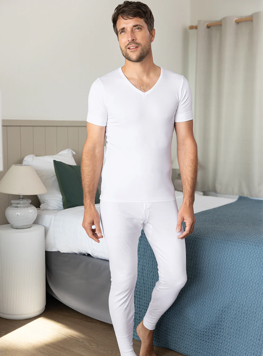 Tee-shirt homme col v en coton blanc