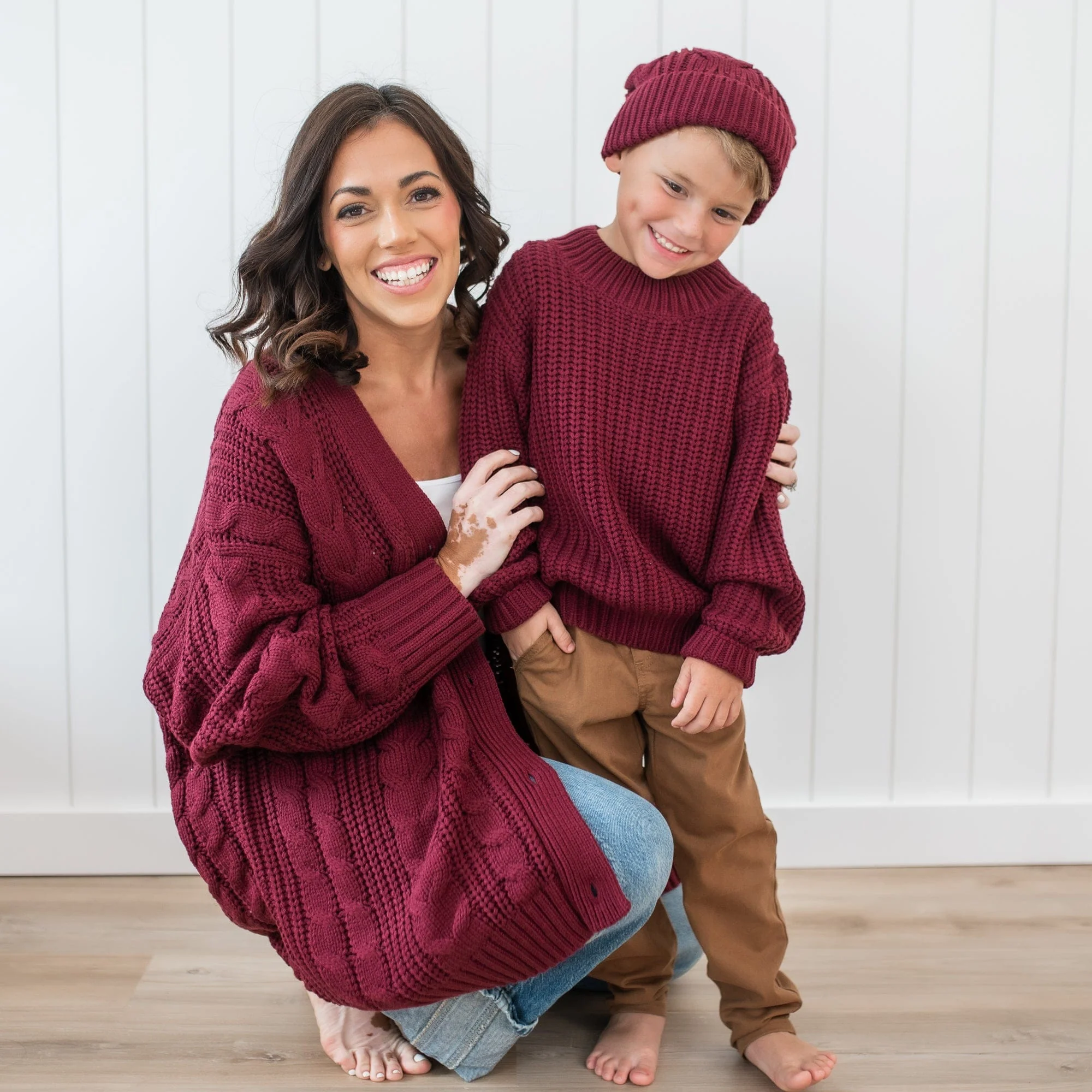 Cable Knit Adult Cardigan in Burgundy