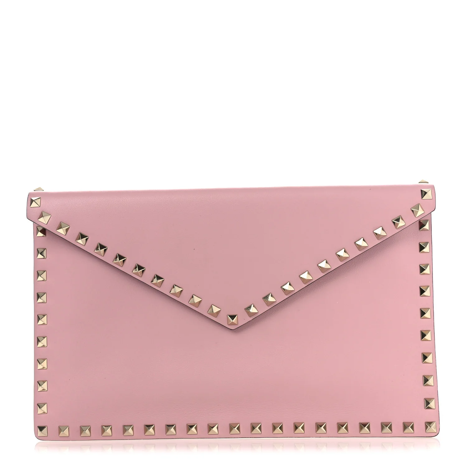 Pebbled Calfskin Large Rockstud Envelope Clutch Water Rose
