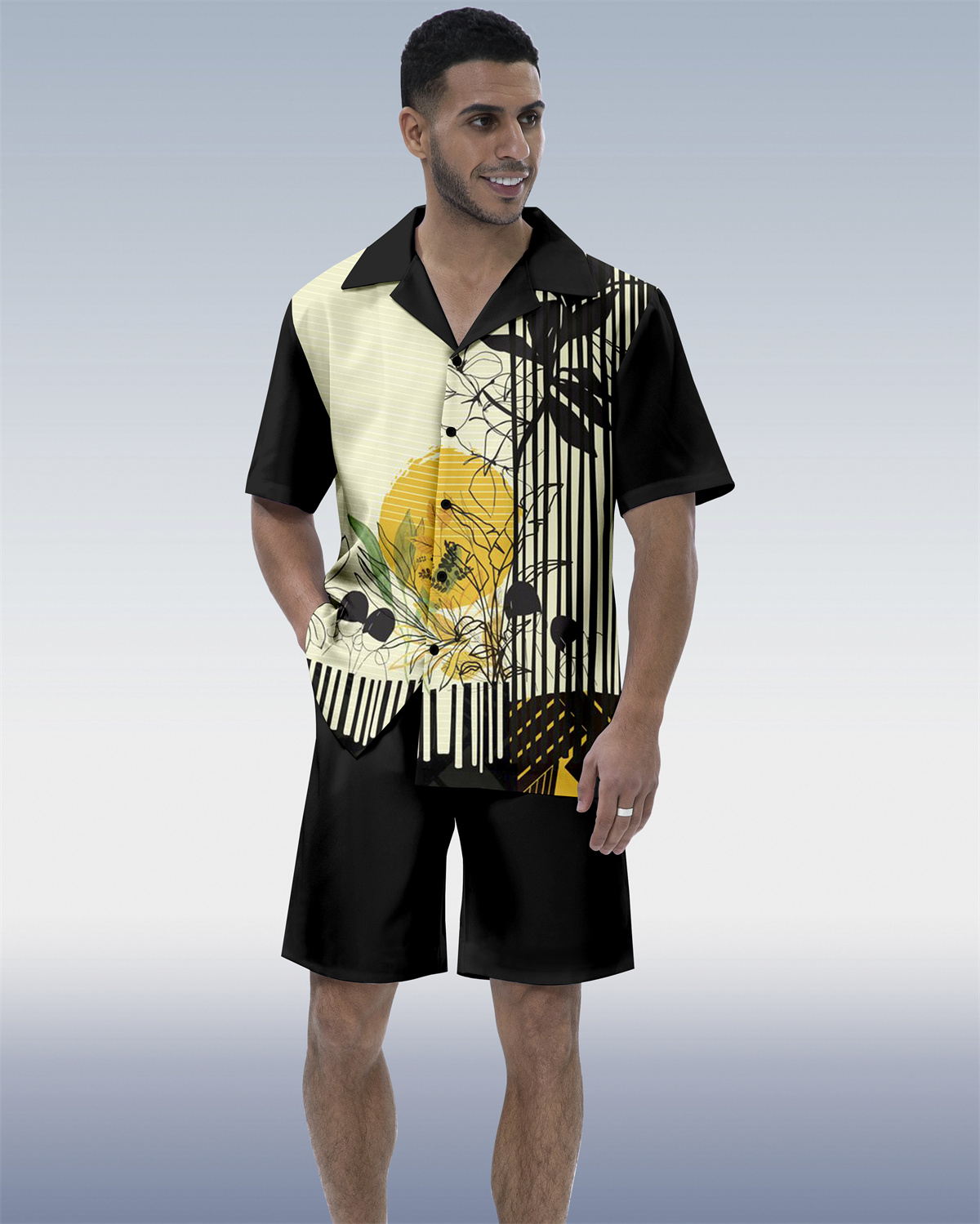 Ensemble chemise hawaïenne à manches courtes Suitmens pour homme, style cocktail tiki, référence 184