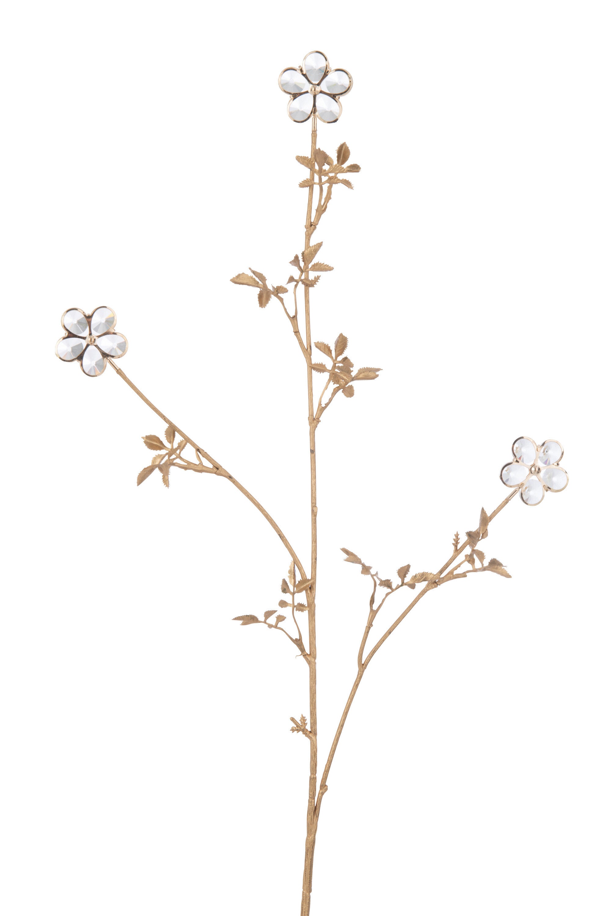 J-Line decoratie Tak Bloemen Kristal - kunststof - goud - L - 6 stuks