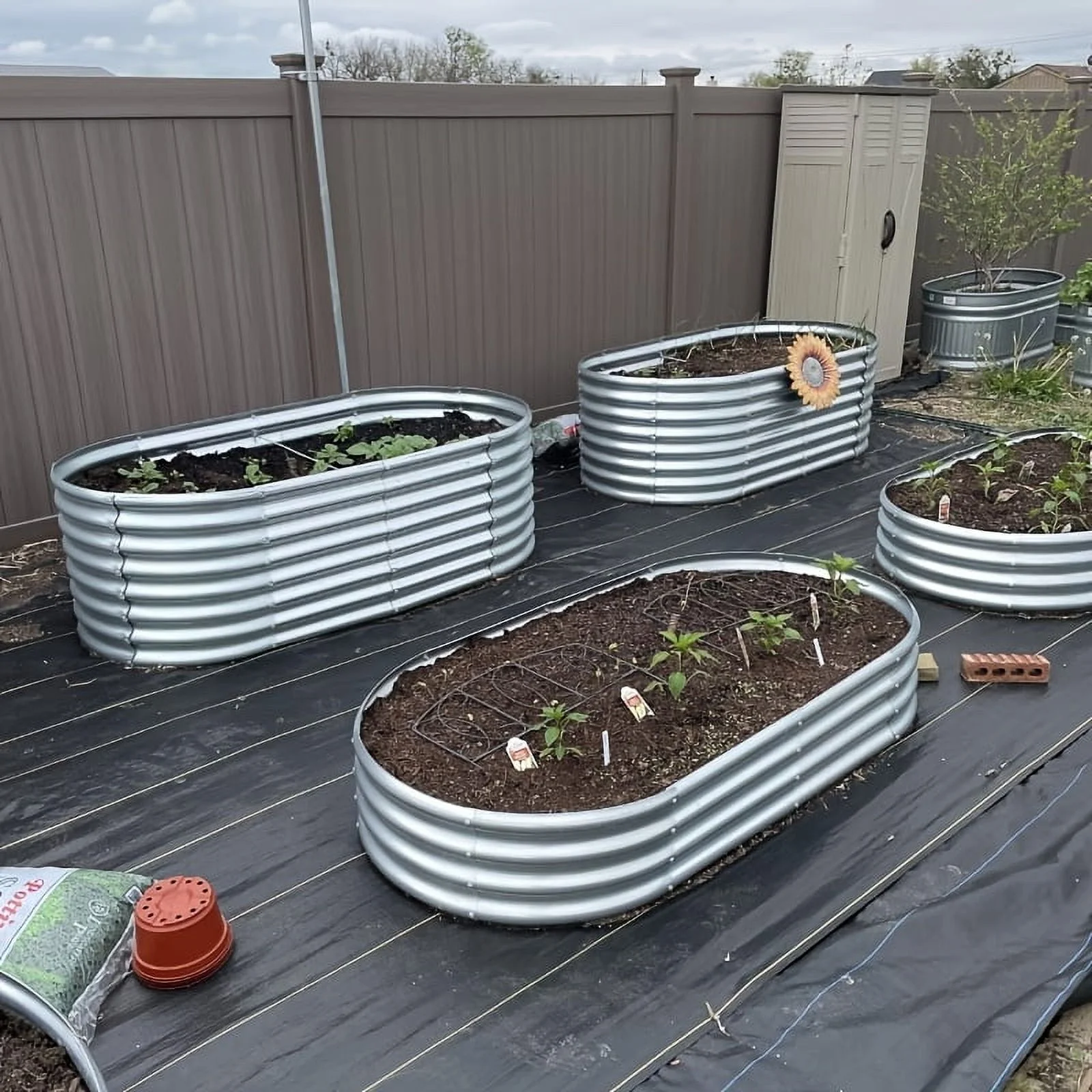 421 Ft(4pack)Galvanized Raised Garden Bed Kit, Garden Planting, Outdoor Galvanized Flowerpot Garden Box, Round and Oval Large Metal Vegetable Box