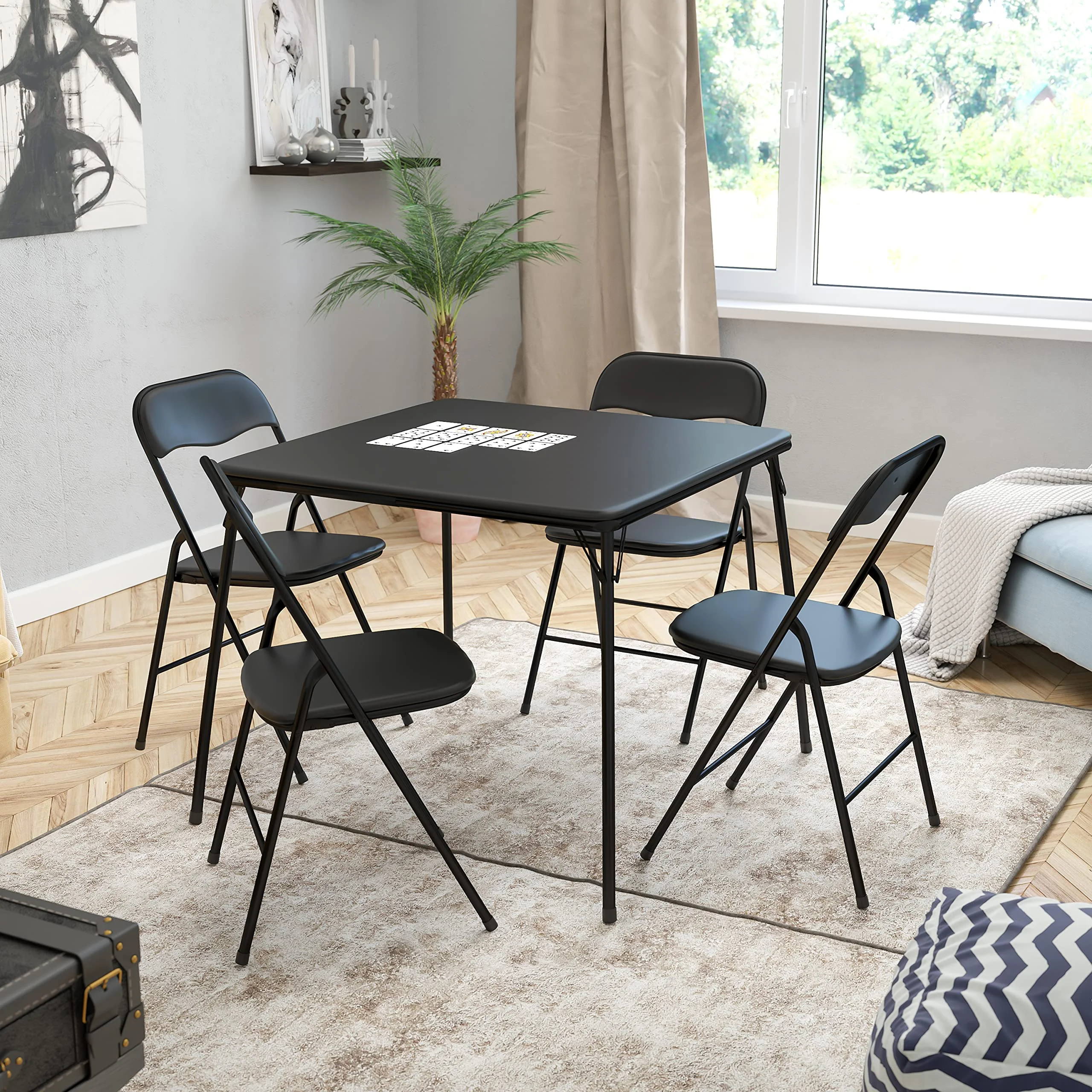 Madison 5 - Piece Folding Card Table and Chairs Set, Portable Event Table and Chairs Set, Black