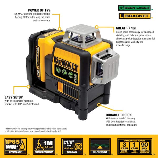 12V MAX Lithium-Ion 100 ft. Green Self-Leveling 3-Beam 360 Degree Laser Level with 2.0Ah Battery, Charger and Case - Image 2