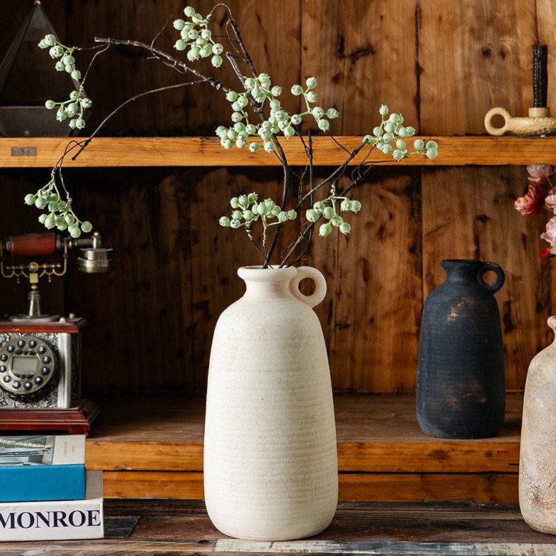 Terracotta Vase Vintage Home Table Textured Floral Vases Decoration Flowers