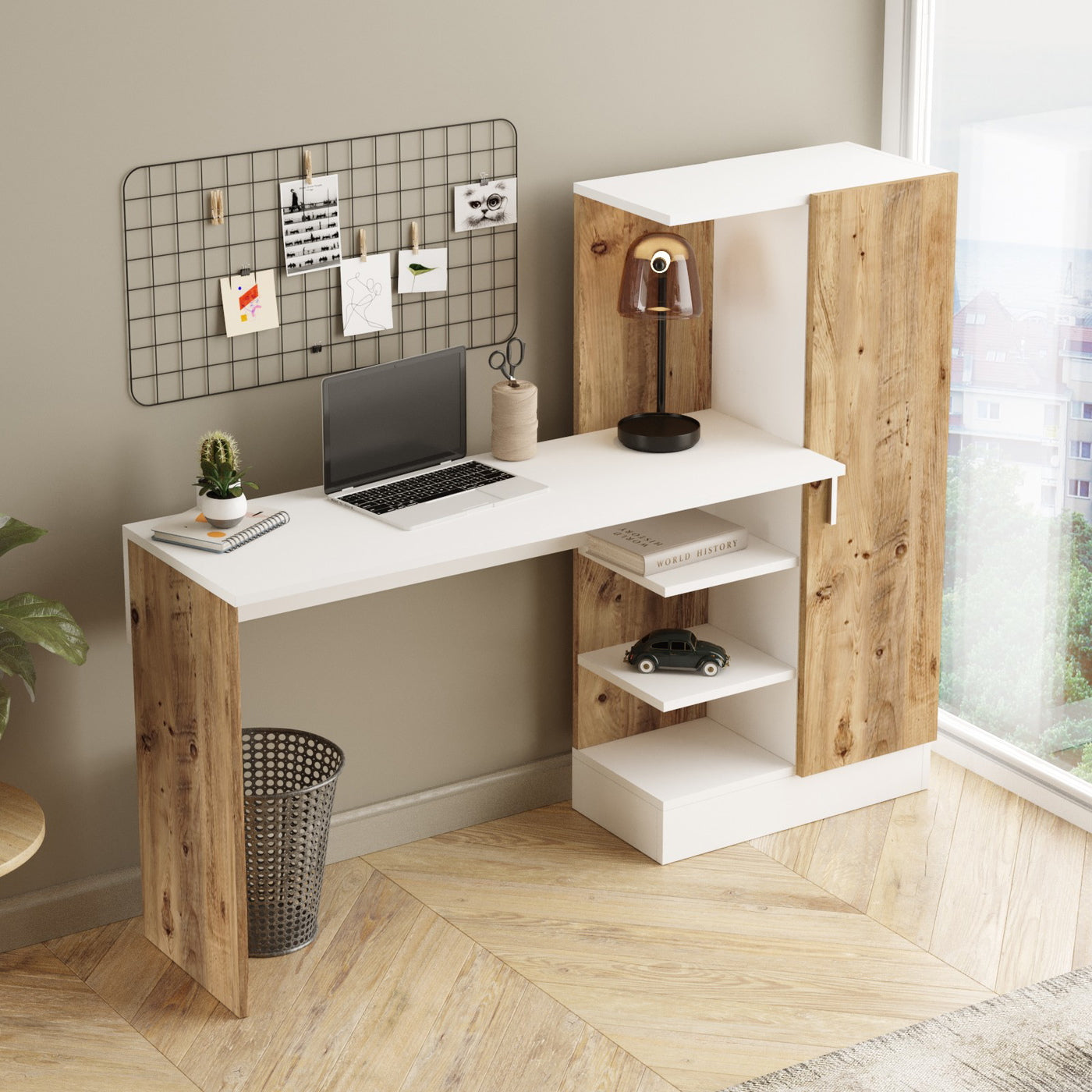 Giga Meubel - Bureau Naturel Wit Hout - 152x40x120cm - Nurhak