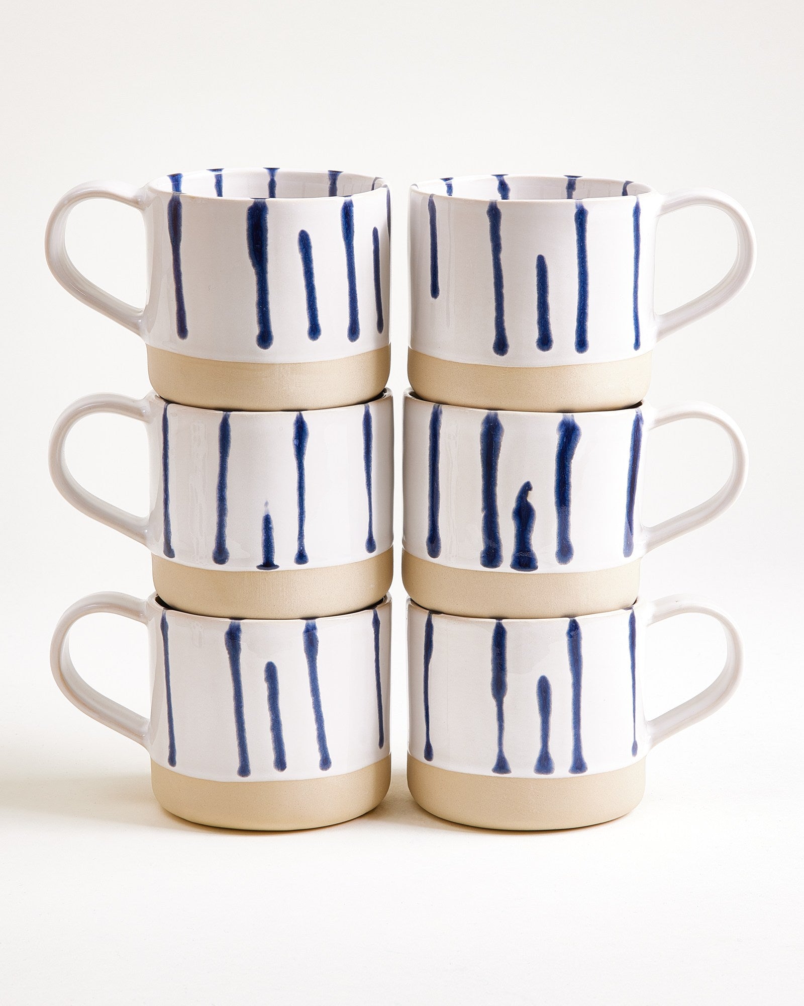 NÓDOA - LARGE MUG STRIPED WHITE BLUE SET OF 6