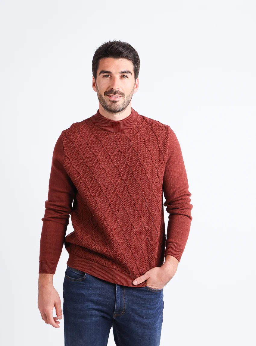 Pull homme en laine mérinos rouge