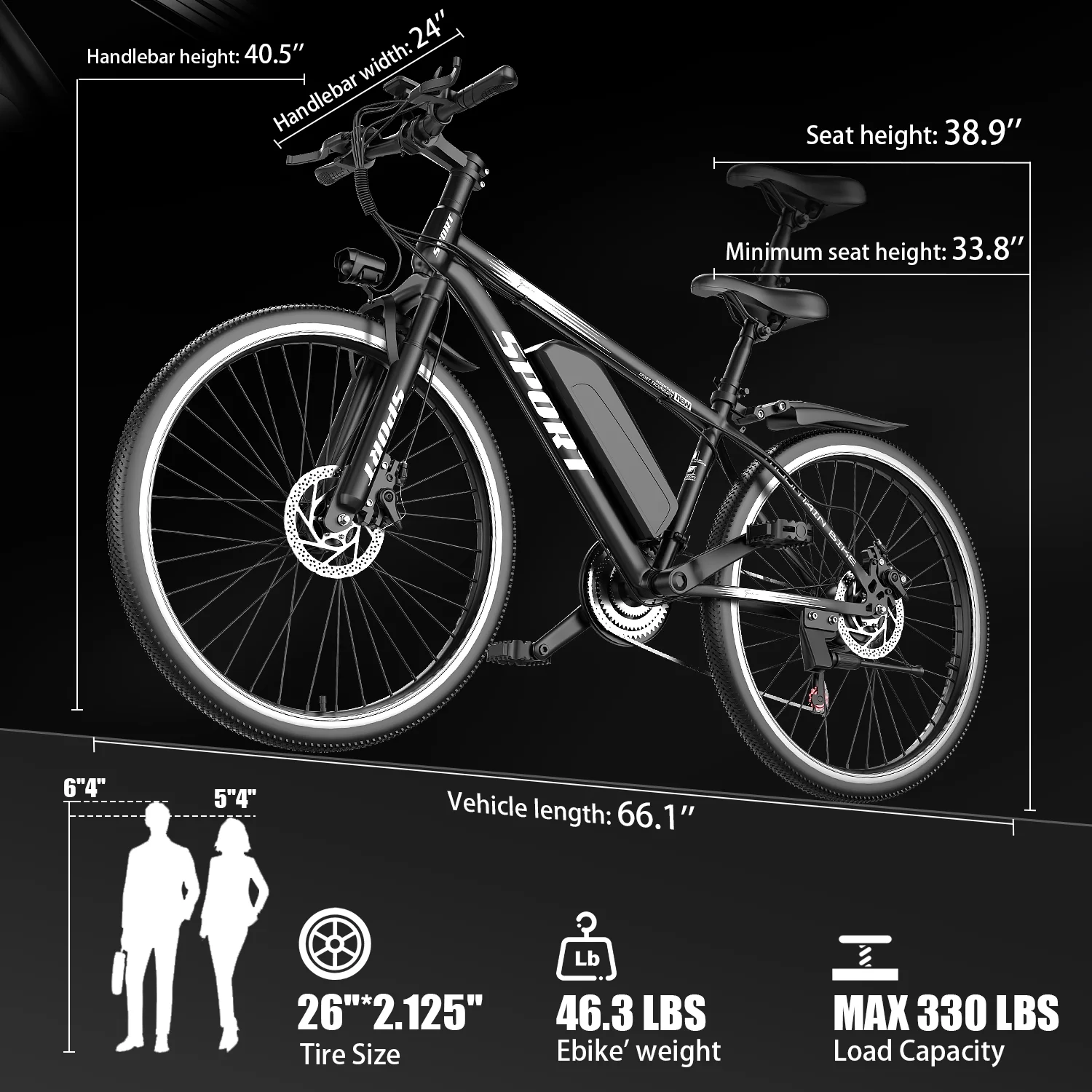G28-1200W Peak 26" Electric Mountain Bike for Adults,48V Off-Road E-Dirt Bike (Removable Battery��45+ Mile Range,LCD Display,330 lbs Capacity,Pneumatic Tires-UL2849 Certified (Camp,Trail Rid) - Image 7
