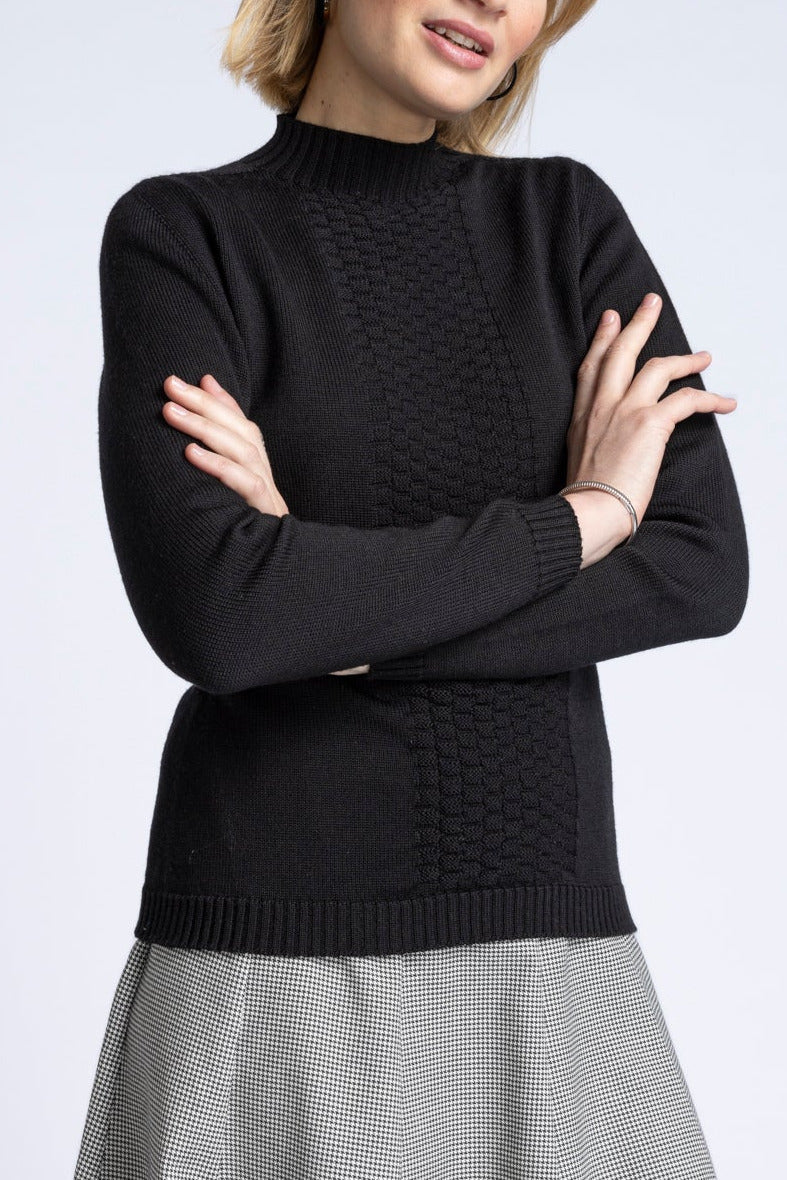 Pull intégral femme en laine merinos noir