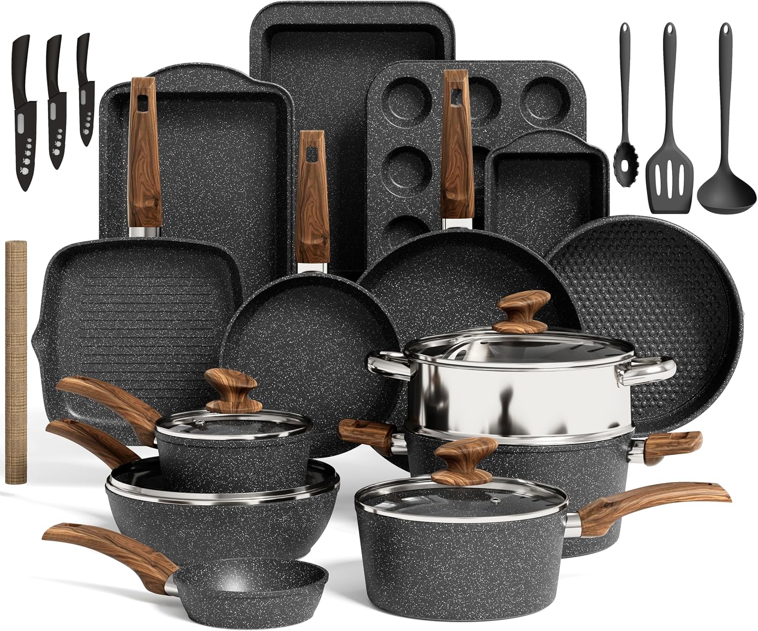 Kitchen Academy Induction Cookware & Bakeware Set, 30pcs Pots and Pans Set