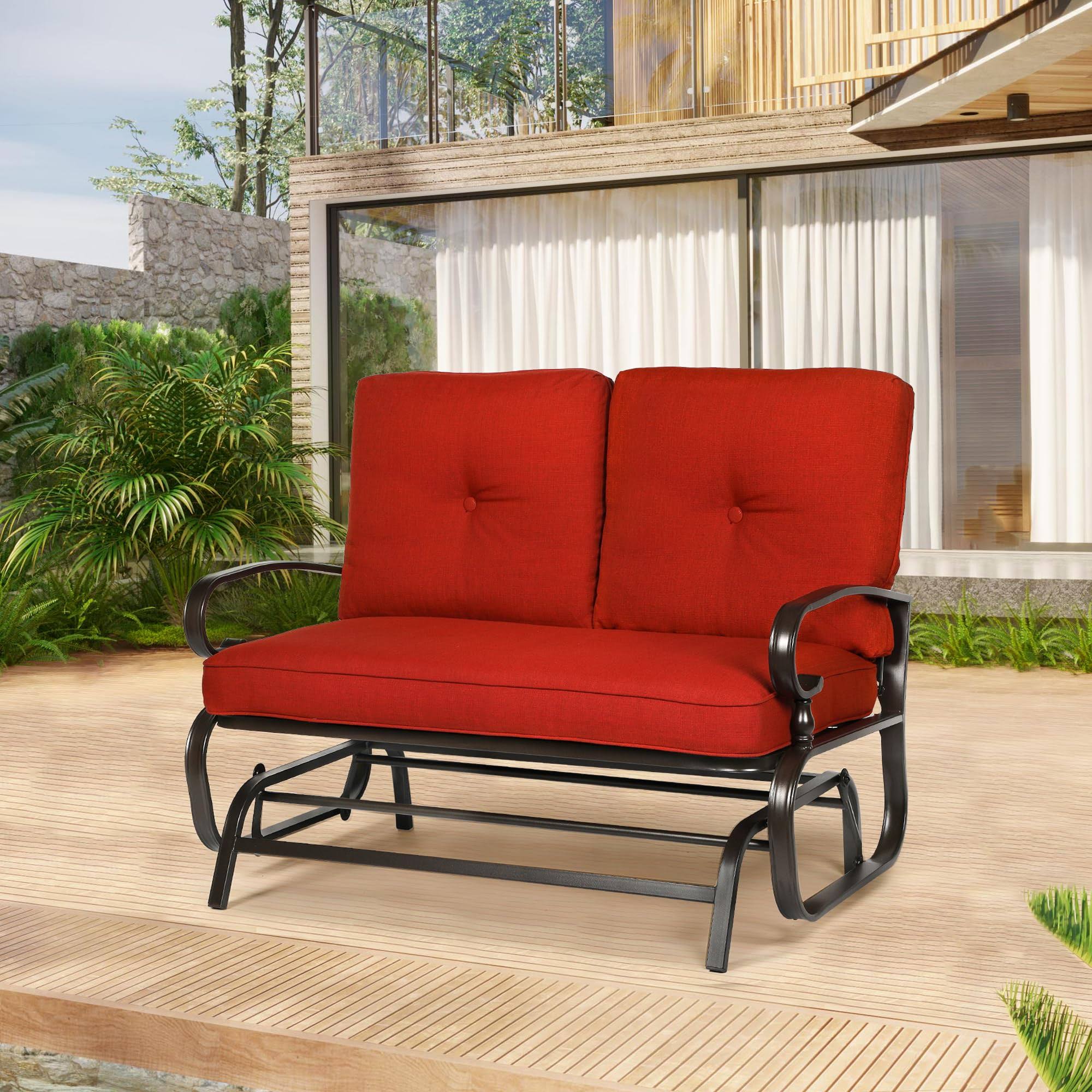 Patiomore Outdoor Loveseat Patio Glider Rocking Bench 2 SEATS Wrought Iron Chair