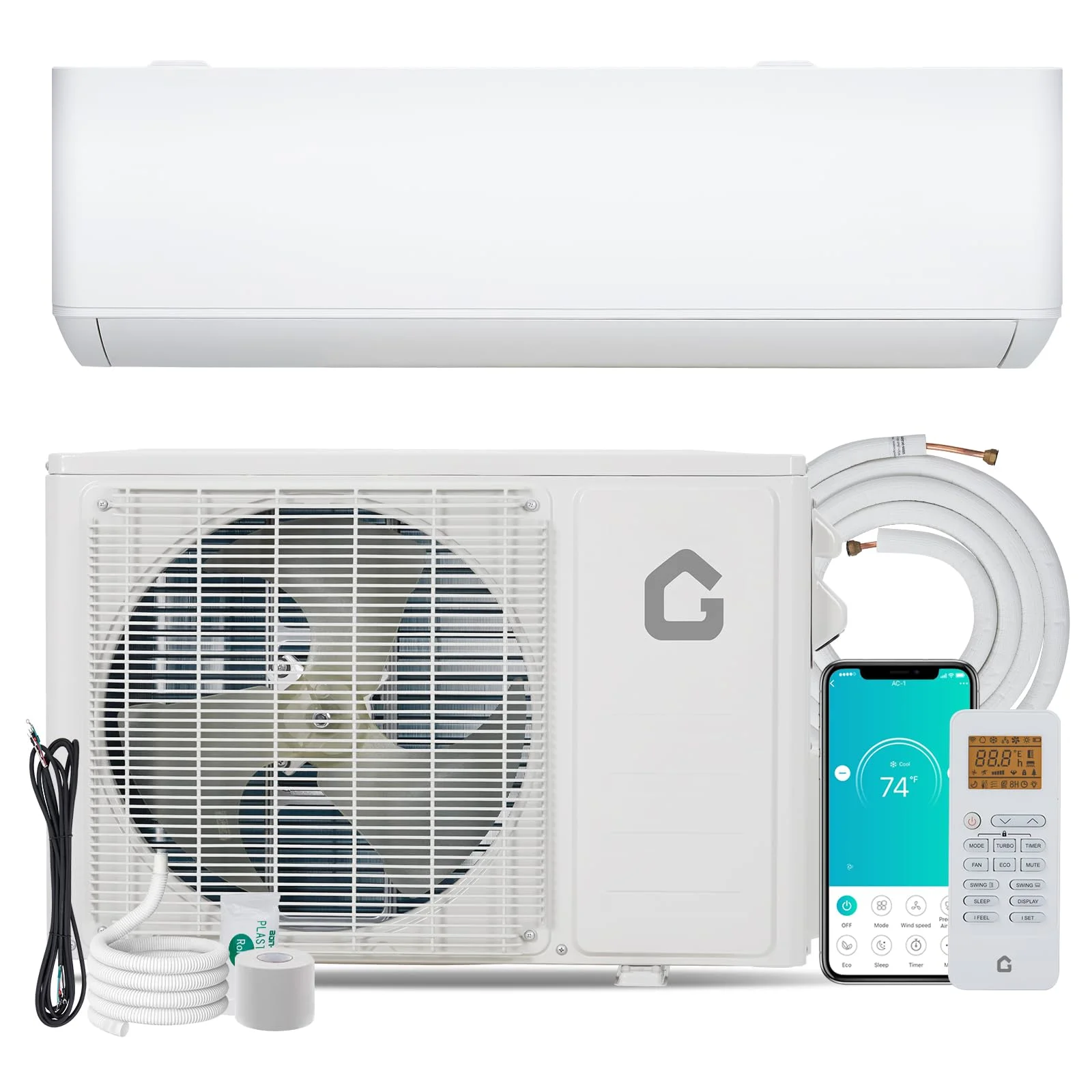 Mini Split AC/Heating System, 23 SEER2 18000BTU Wall-Mounted Ductless AC Unit Cools Rooms Up to 1250 Sq. Ft, Efficient Inverter AC with Heat Pump Installation Kit, 208V/230V(White) - Image 7