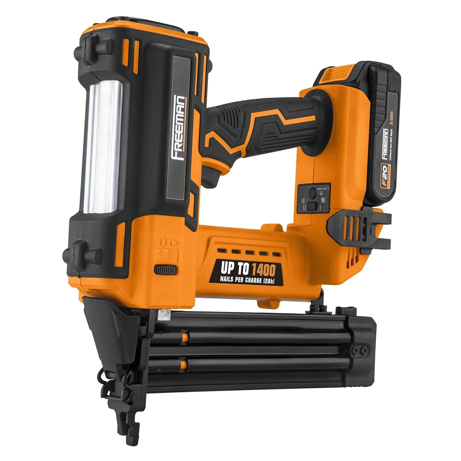Freeman PE20VBR50 20 Volt Cordless 18-Gauge 2 Brad Nailer Kit with Lithium Ion Battery, Charger, Bag, and Nails (500 Count) �C 1400 Shots per Charge