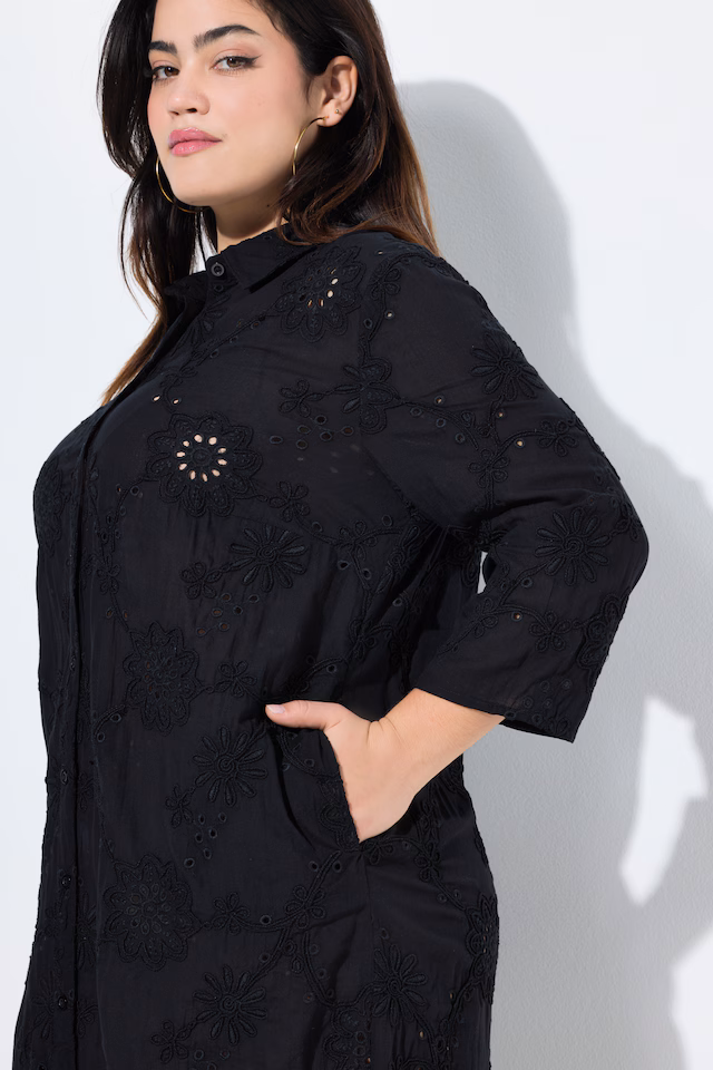 Shirtdress, A-line, eyelet embroidery