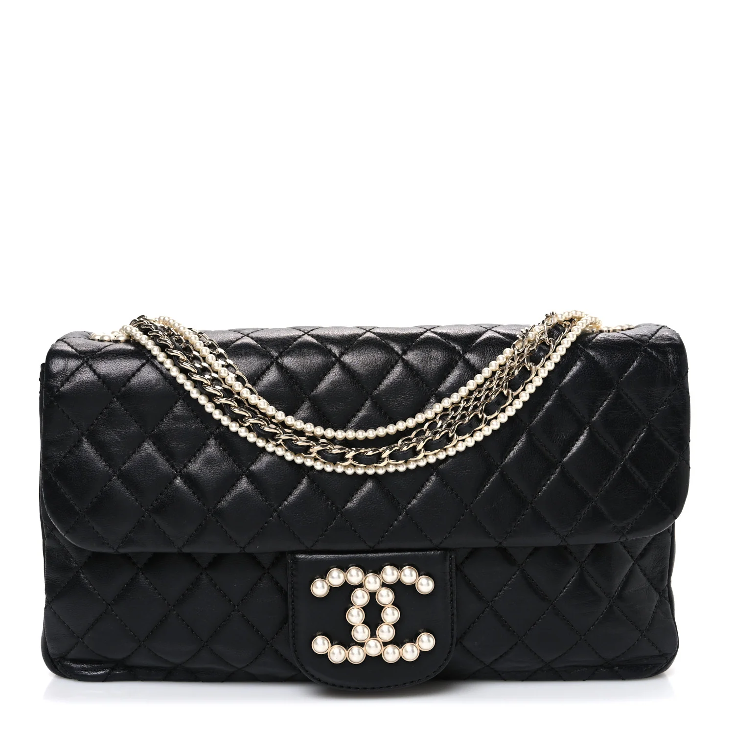 Lambskin Medium Westminster Pearl Flap Black