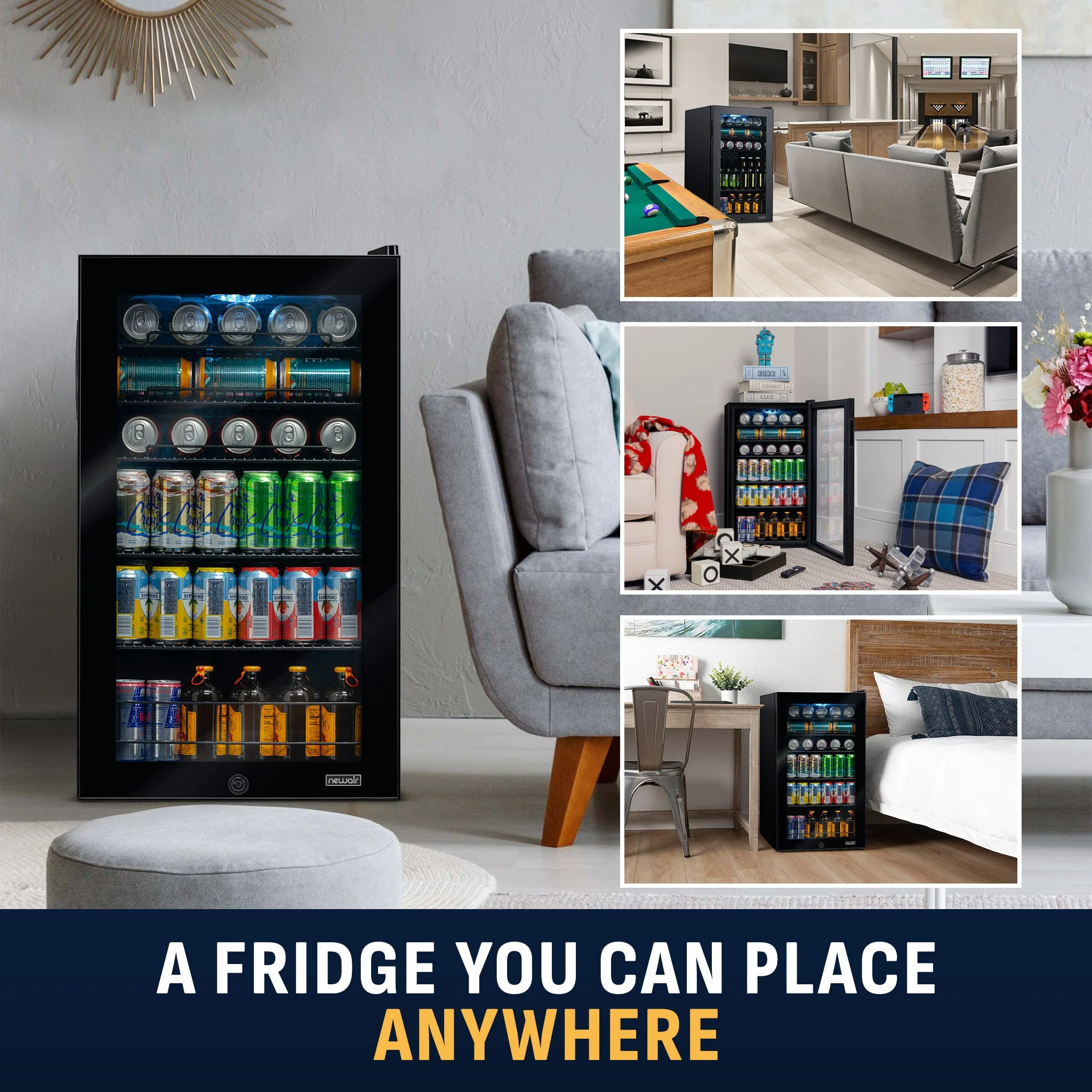 Newair 126-Can Freestanding Black Beverage Fridge - 18.8