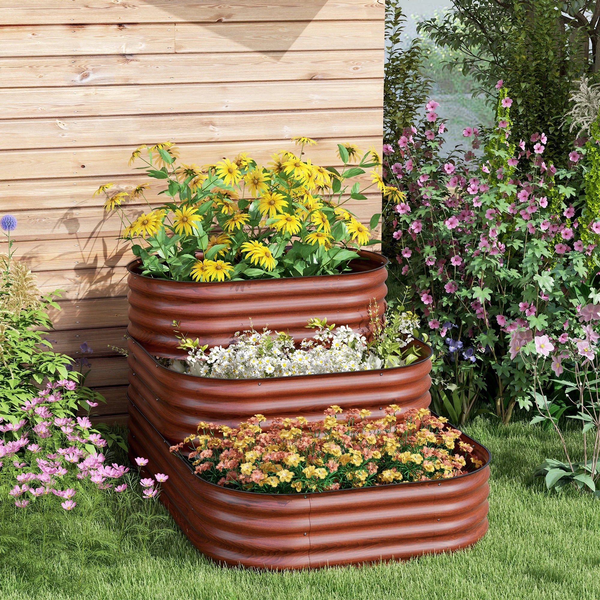 Outsunny 3-Tier Raised Garden Bed 62.25 x 43 x 32.25 Planter Set, Green