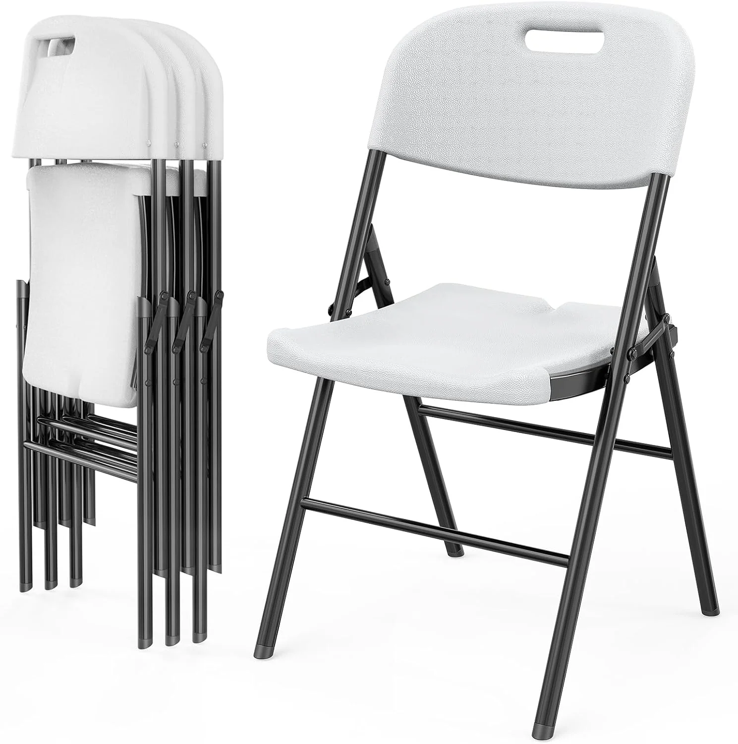 Folding Chairs, Heavy Duty Foldable Chair Portable HDPE Plastic Seat with Steel Frame for Indoor Outdoor Dinning Party Wedding School Use, White, 6 Pack(6 Pack/White) - Image 10
