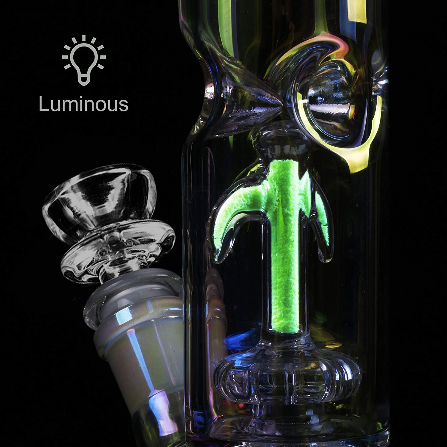 Glow in the dark bong glowing luminous green in the dark