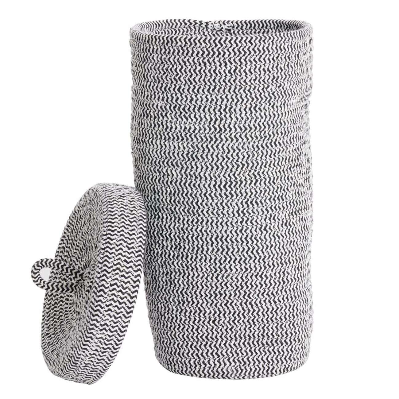 Panière de rangement papier toilette en coton effet tissé noir et blanc