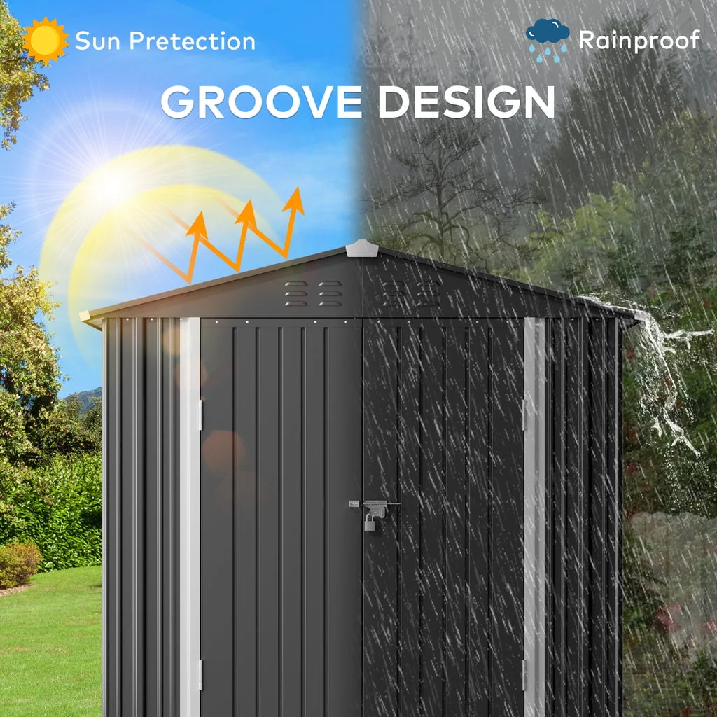 8 x 6 FT Outdoor Storage Shed on Clearance with Metal Base Frame and Double Lockable Doors for Garden, Patio Gray(6' x 4'/Brown) Image 3