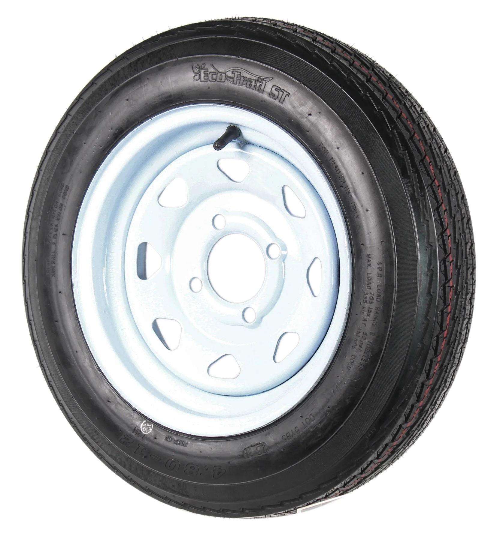 Ecustomrim 2 - Pack Trailer Tires on Rims 4.80 - 12 480 - 12 4.80 x 12 Load B 4 Lug White Wheel