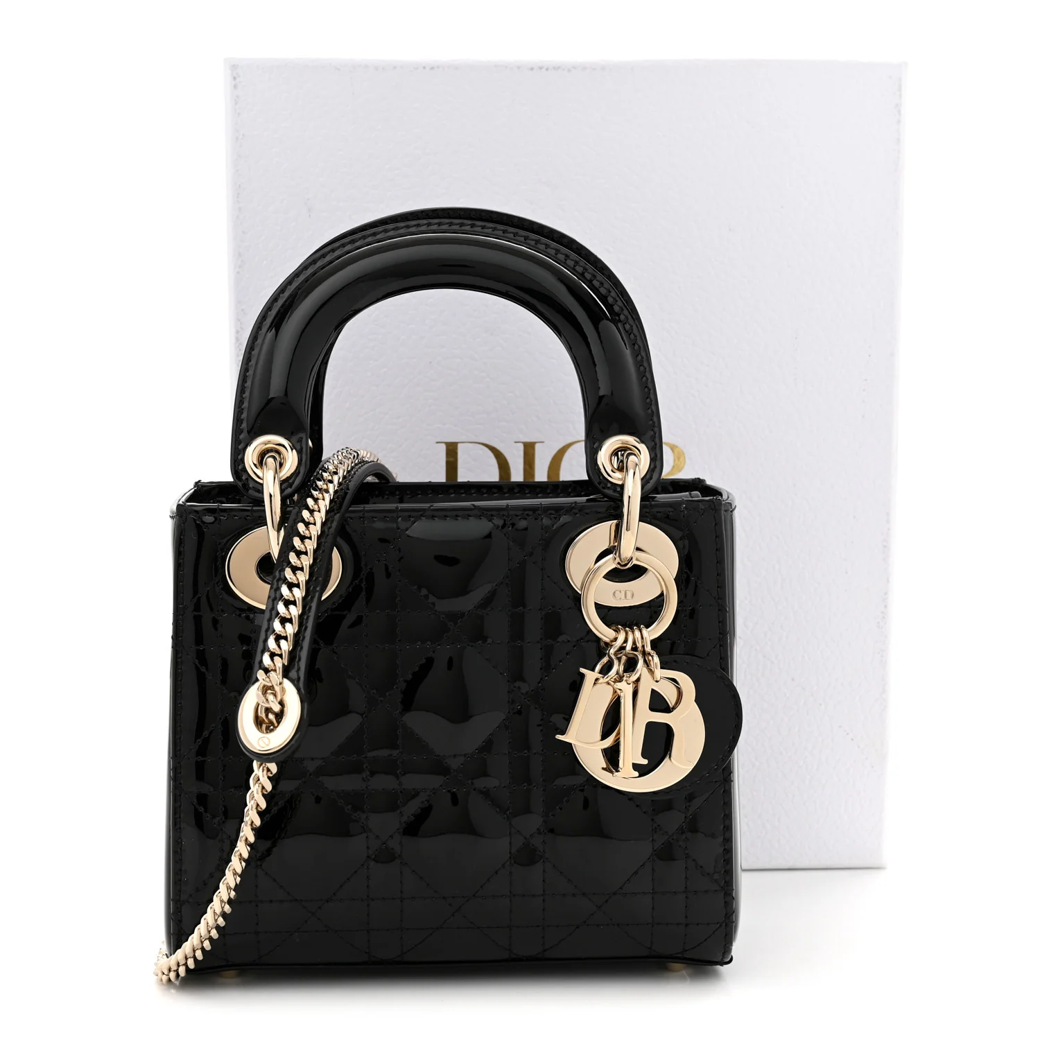 Patent Cannage Mini Lady Dior Black