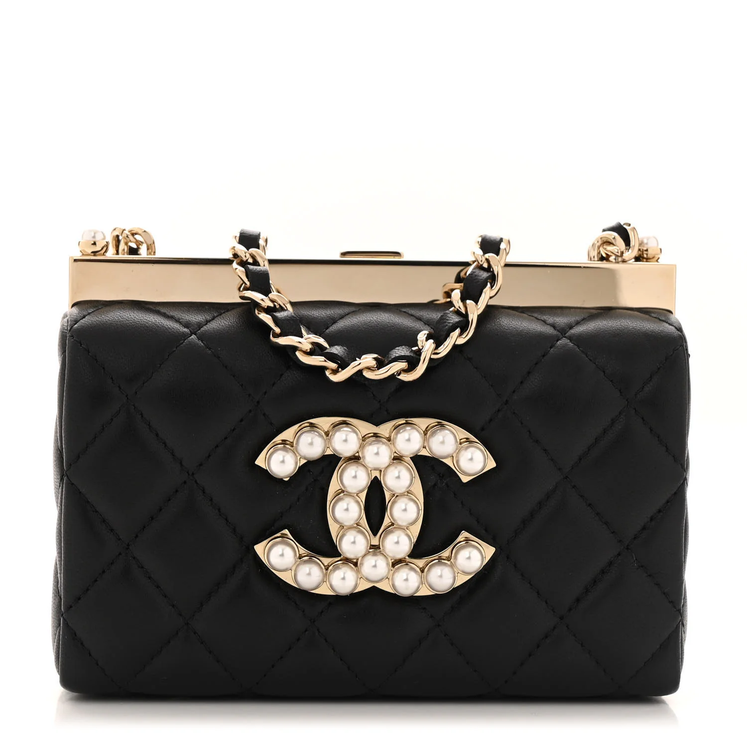 Lambskin Quilted Pearl CC Vanity Case Black