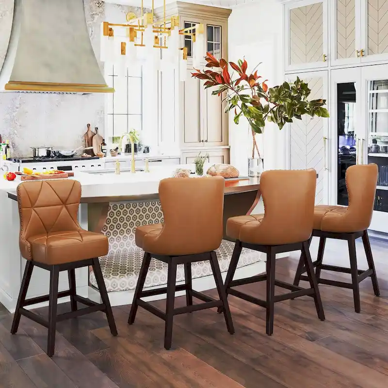 Swivel Bar Stool with Upholstered Seat and Nailhead Detail